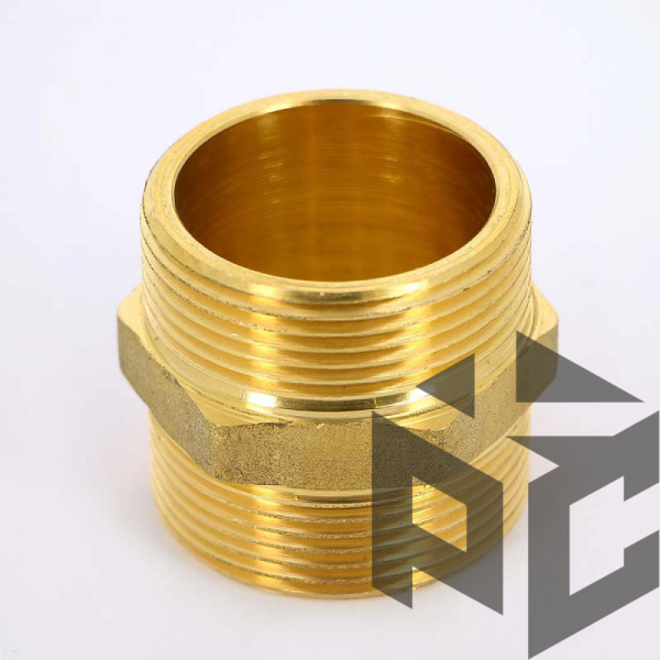 Ниппель латунь НР/НР Ду 40 (1 1/2") фото. Ниппель латунь НР/НР Ду 40 (1 1/2") оптом и в розницу. Доставка по РФ. Ниппель латунь НР/НР Ду 40 (1 1/2") от производителя "Рускон"